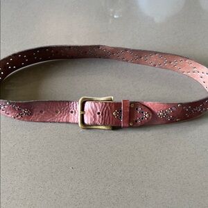 Brown Studded Leather Belt with Metal Buckle